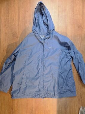 Columbia Blue Hooded Packable Rain Jacket